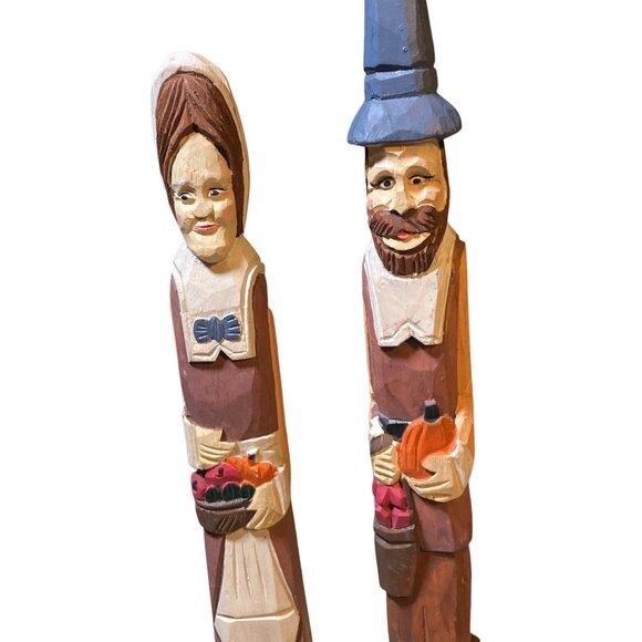 Thanksgiving Pilgrim Figurines Thin Holiday Figures - Picture 2 of 12